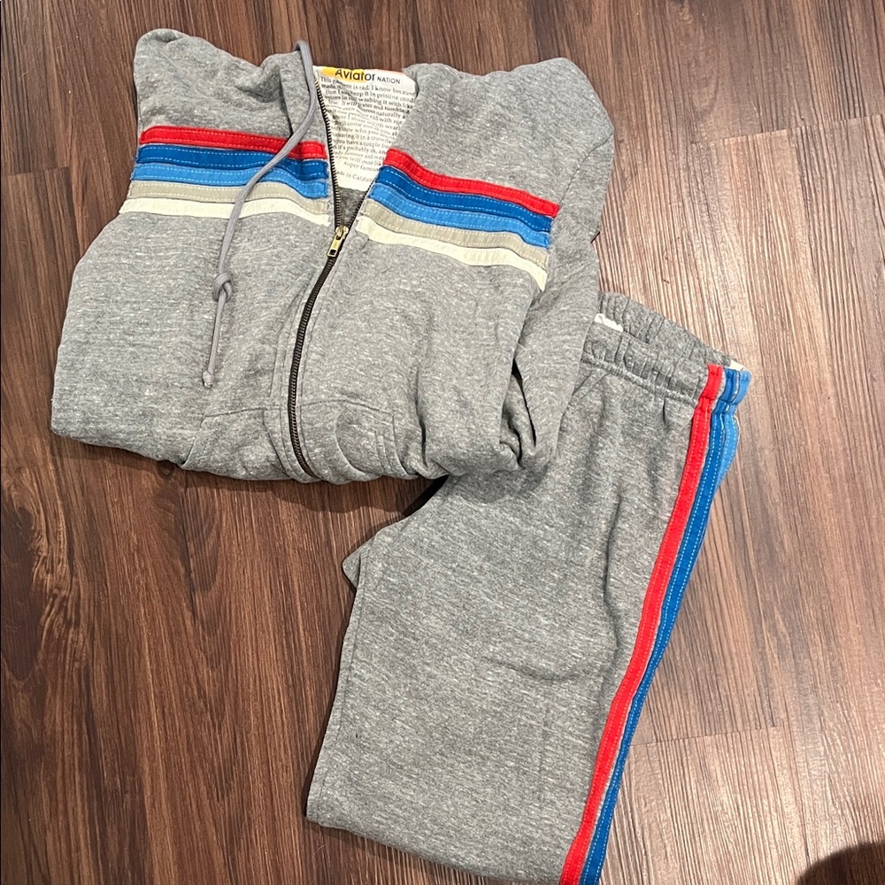 Aviator Nation gray sweatpants and matching sweatshirt